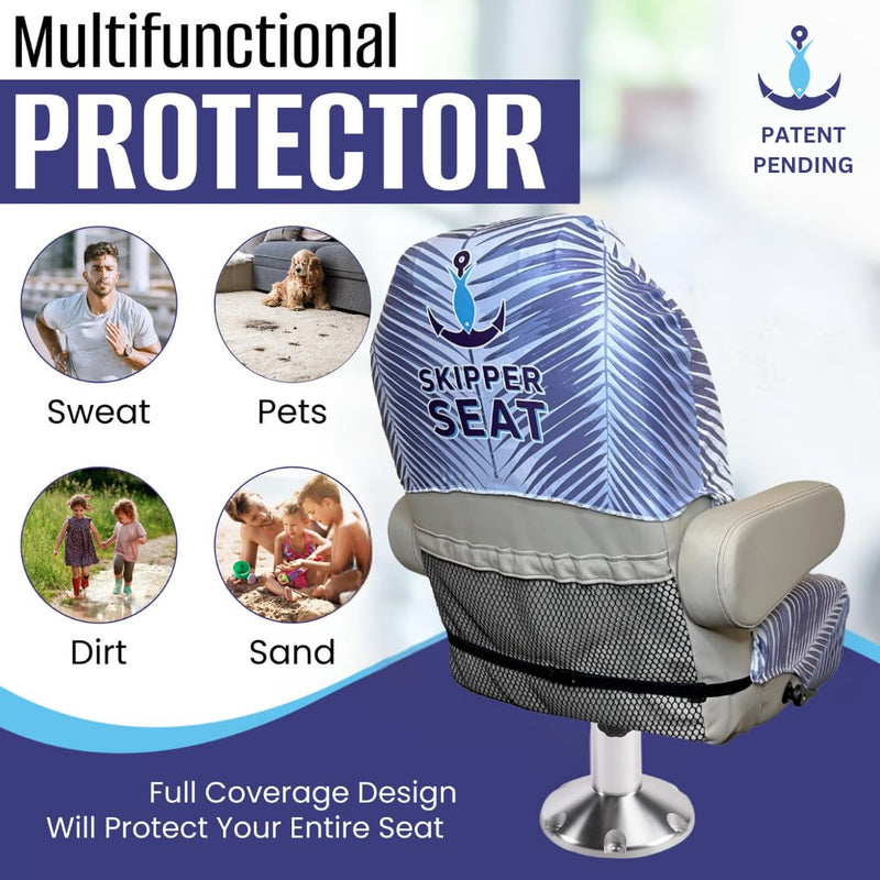 Pontoon Boat Seat Cover Microfiber, Quick-Dry, Universal Fit, Stylish Palm Leaf Design (Blue Palms), PB01BBG - BeesActive Australia