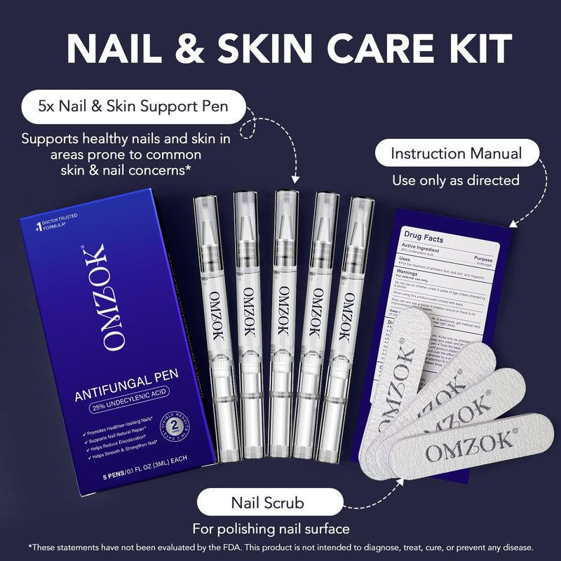 Toenail Fungus Treatment Extra Strength, Nail Fungus Pen, 25% Undecylenic Acid with added Tea Tree Oil, Jojoba, Clove Bud Oils & Aloe, Fast-Acting Solution for Toe & Fingernail Fungi, 5PCS blue