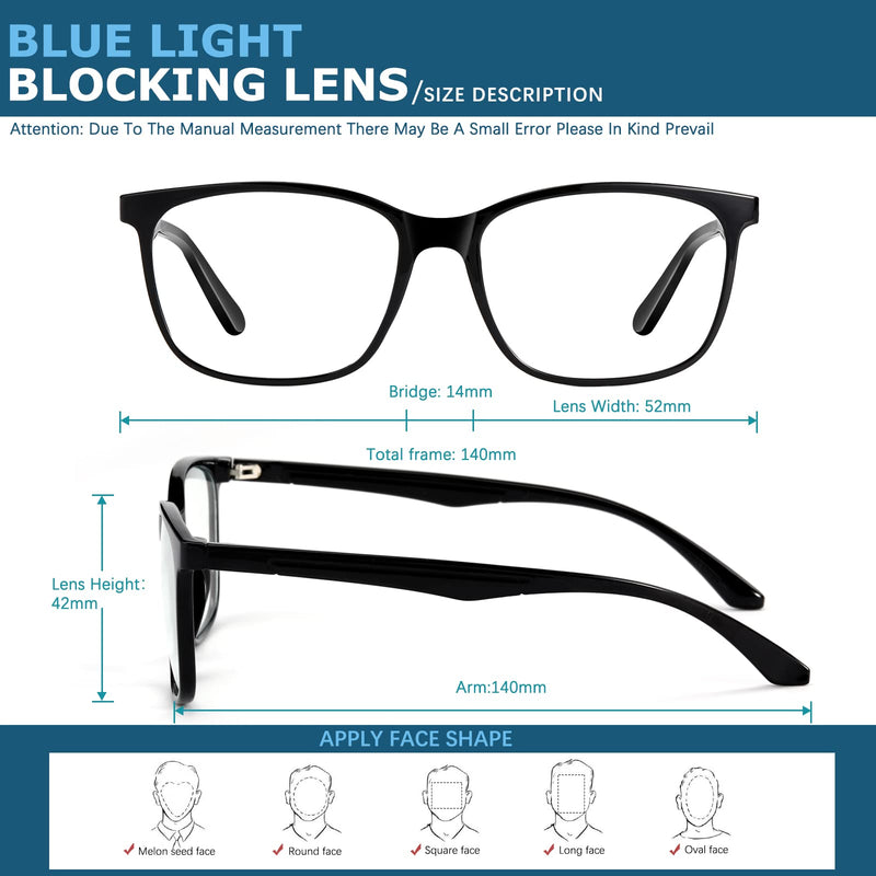 Oilway Blue-Light Blocking Glasses Computer Reading/Gaming/TV/Phones Glasses Fashion Anti Eyestrain UV Glasses for Women Men A1 Black + Transparent Clear - BeesActive Australia