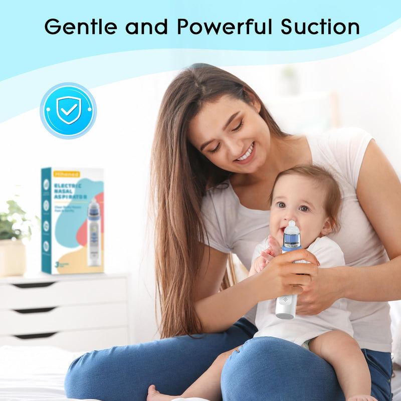 Electric Nasal Aspirator for Baby, Nose Aspirator for Toddlers, Rechargeable Baby Nose Sucker, Nose Cleaner with 3 Silicone Tips, 5 Suction Levels, Music and Light Soothing Function，Blue Blue