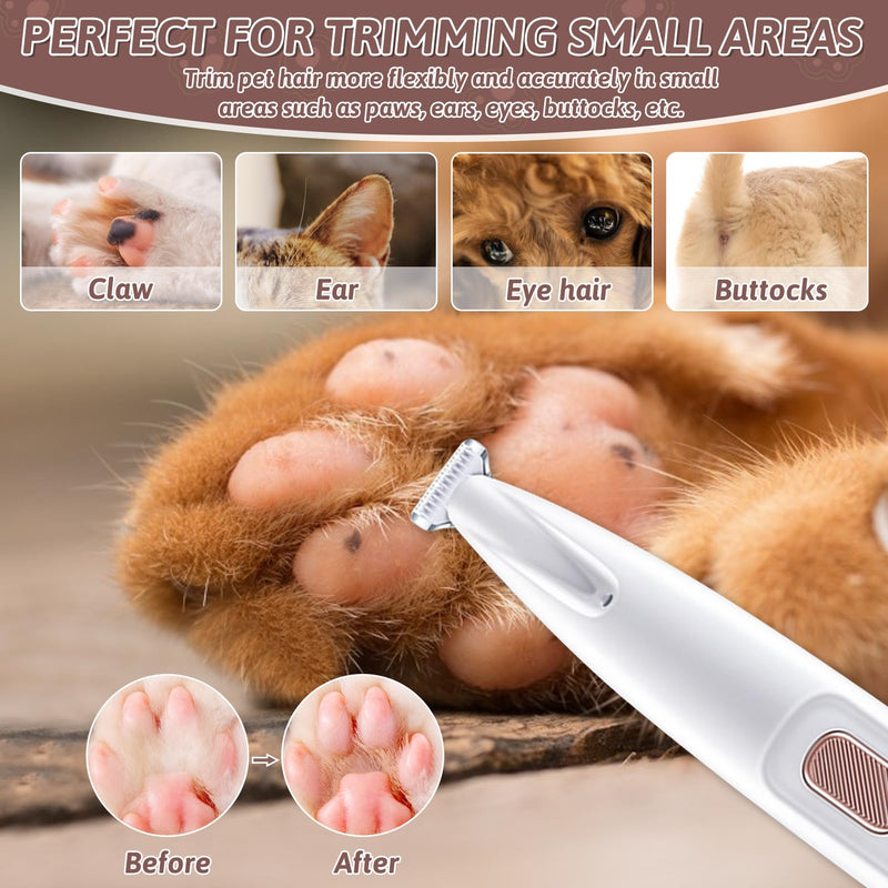 Skeadex Quiet Dog Clipper, Rechargeable Paw Trimmer for Dogs and Cats, Waterproof Professional Dog Trimmer with LED Light, for Thick Long Curly (White) White - BeesActive Australia