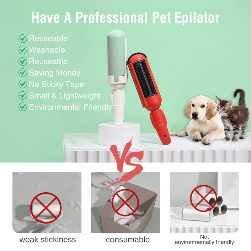 Pack of 2 Lint Roller Pet Hair Reusable Pet Hair Remover Brush for Cat Hair and Dog Hair Easy to Clean Pet Fur Remover Brushes for Clothes, Carpet & Sofa Red/Green - BeesActive Australia