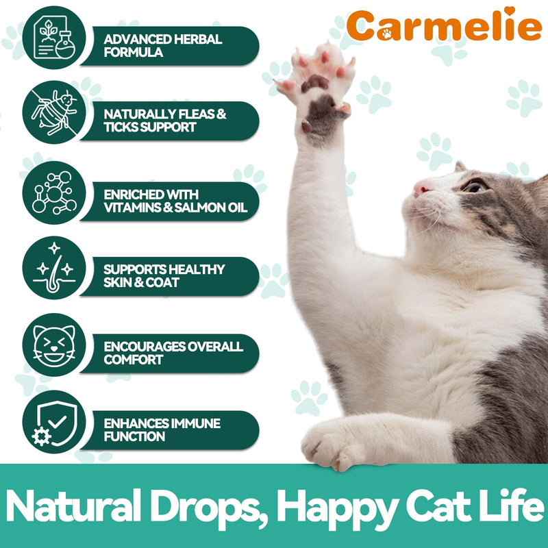 Flea and Tick Prevention for Cats, Natural Cat Flea Liquid Drops, Flea & Tick Supplement with Vitamins & Fish Oil for Cats Healthy Skin & Coat - All Breeds, Kittens to Senior Cat - Chicken Flavor