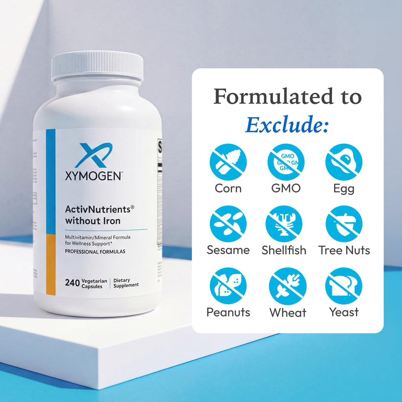 XYMOGEN ActivNutrients Without Iron, 240 Count | No Iron Multivitamin for Wellness Support, Energy Production, and Immune Support, Antioxidant Activity 240 Count (Pack of 1)