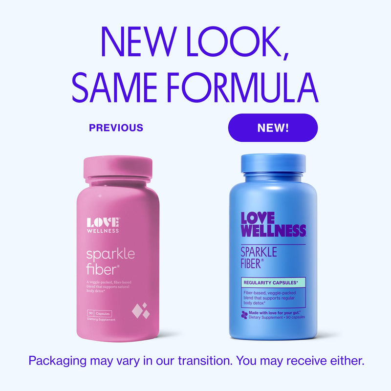 Love Wellness Sparkle Fiber| Fiber Supplement with Digestive Enzymes| 90 Ct | Contains psyllium husk, greens superfood blend, Flax & chia seeds, Fiber-rich veggies, Clean formula, Non-GMO, gluten-free