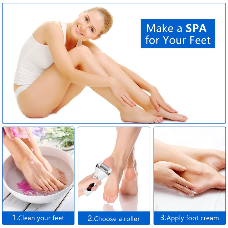 Electric Foot Callus Remover Kit, Elmchee Rechargeable Callous removers 3 Grinding Heads Waterproof Foot Scrubber File, Professional Pedicure Tools kit Feet Care for Dead, Cracked Dry Skin 1 Count (Pack of 1) White - BeesActive Australia