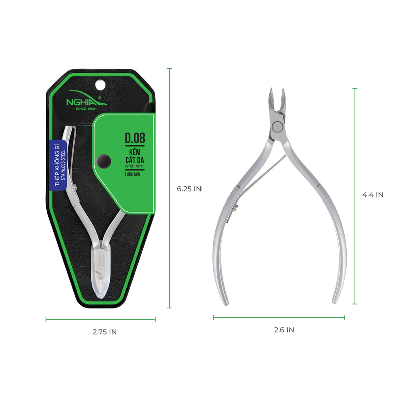 NGHIA Cuticle Nipper - D-08 JAW 16 | Stainless Steel | Durable and Sharp | Ergonomic Design | Grey Plated | Ideal for Salons and Home Use Jaw 16 (6.5 - 7.5 mm) - BeesActive Australia