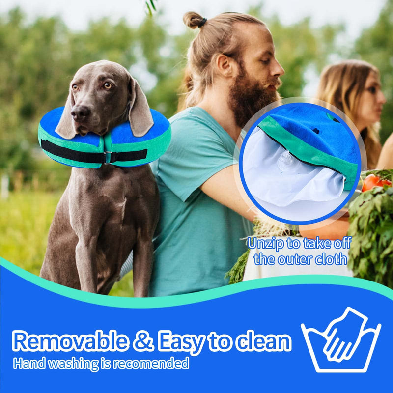 FWLWTWSS Inflatable Neck Brace Dog & Neck Brace Cat, Protective Dog Collar with Adjustable Velcro Fastener, Dog Collar Leak Protection for Recovery After Surgery or Wounds for Dogs (Blue L) Blue [Neck: 30.5 cm - 45.7 cm] L - BeesActive Australia