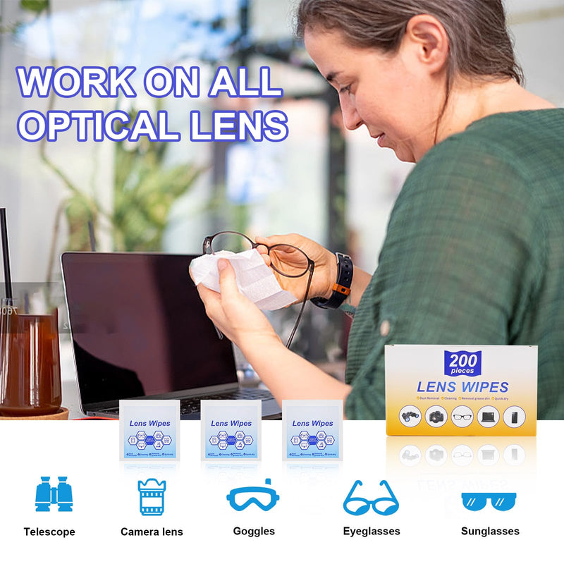 Lens Wipes for Eyeglasses,Eyeglass erasers are Packed SeparatelyÔºåGlasses Cleaner for Cleaning Glasses, Camera Lenses, Sunglasses, Mobile Phone Screens, Goggles, etc. (200 Pieces) 1 Count (Pack of 200)