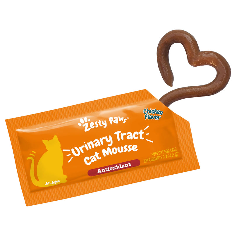 Zesty Paws Urinary Tract Cat Mousse - Kidney Support for Cats with Cranberry & D-Mannose - Healthy Cat Treats - Supports Bladder, Urinary Tract, Immune System & Gut Health - 14 Count