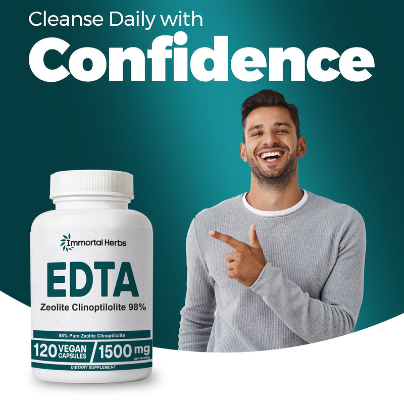 EDTA Capsules 1500mg with Zeolite 98% and Milk Thistle, 120 Pills, Non-GMO & Gluten Free Calcium Disodium EDTA Supplement