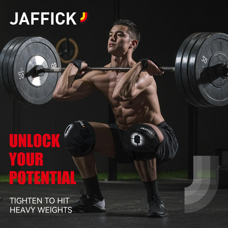 Jaffick Knee Sleeves (1 Pair),Double Layer Compression Knee Braces for Suitable for Squats, Weightlifting, Powerlifting, Gym Exercises, Unique Pressure Belt Design，7MM Neoprene Sleeves L Black