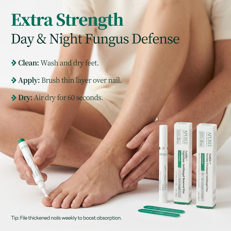 Apuree Antifungal Pen Extra Strength: 25% Undecylenic Acid 1% Tolnaftate| FSA-HSA| 24/7 Day & Night Care | 2Pcs Nail Fungus Pen | Nail Treatment Repair For Damaged Yellow Discolored Thick Nails 0.5 Fl Oz (Pack of 1) - BeesActive Australia
