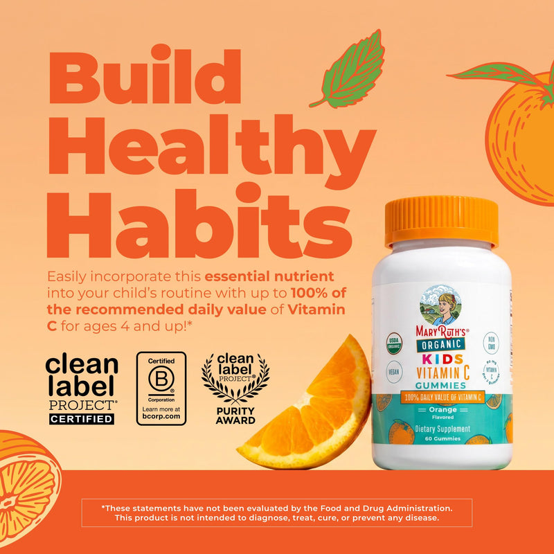 MARYRUTH'S Kids Vitamin C Gummies, 60 Servings, Immune Support Supplement | USDA Organic, Vegan, Non-GMO, Gluten Free