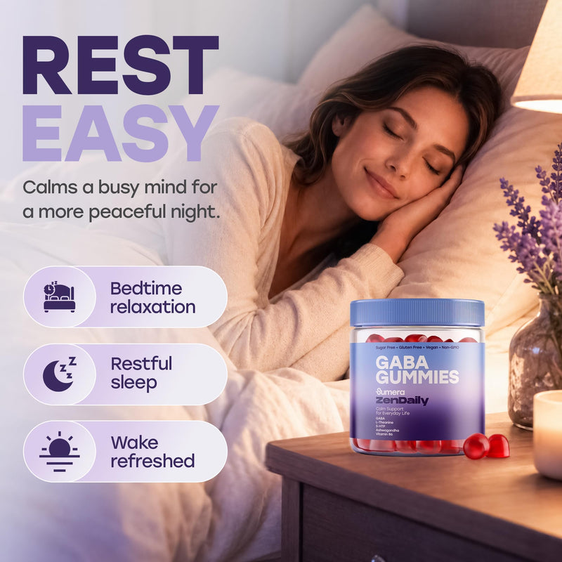 GABA Gummies - Calm, Sleep Support, Stress Relief, Non-Groggy, Hormone-Free, 60 Count, Brain Relaxation, Natural Neurotransmitter