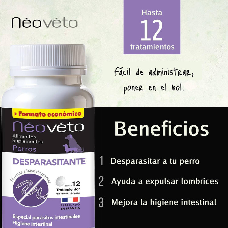 NEOVETO - Vermipurge - Antiparasitic for Dogs in Natural Tablets - Active Principles Approved by the French Veterinary Services - 30 Appetizing Tablets