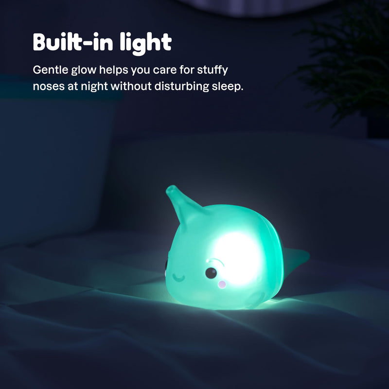 Playhouse MD Booger Buddy Nasal Aspirator Bulb, Narwhal - with LED Light for Babies & Toddlers – BPA-Free Snot Remover for Infant Stuffy Nose and Congestion Relief – Easy to Clean Design