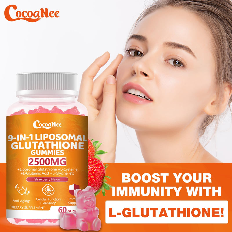 2 Packs 2500MG Liposome Glutathione Gummies, Composite L-Cysteine, Collocation Milk Thistle, Increas 98% Absorption Rate, Antioxidant Anti-Aginga 60 Count (Pack of 2)