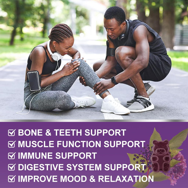 2Pack Calcium Magnesium Zinc Gummies with Vitamin D3 for Women & Men, 60Ct | WOGORGT - Chewable Calcium Magnesium Zinc D3 Supplement with Sea Moss, Elderberry for Bone, Teeth, Immune Support, Vegan 60 Count (Pack of 2)