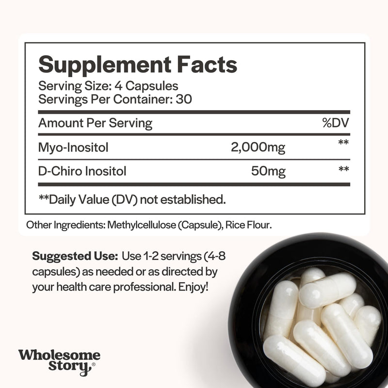 Wholesome Story Myo-Inositol & D-Chiro Inositol Supplement for Women | Fertility Supplements for Hormonal Balance & Ovarian Health Support | Myoinositol | Ideal 40:1 Ratio | 30 Servings 120 Count (Pack of 1) - BeesActive Australia
