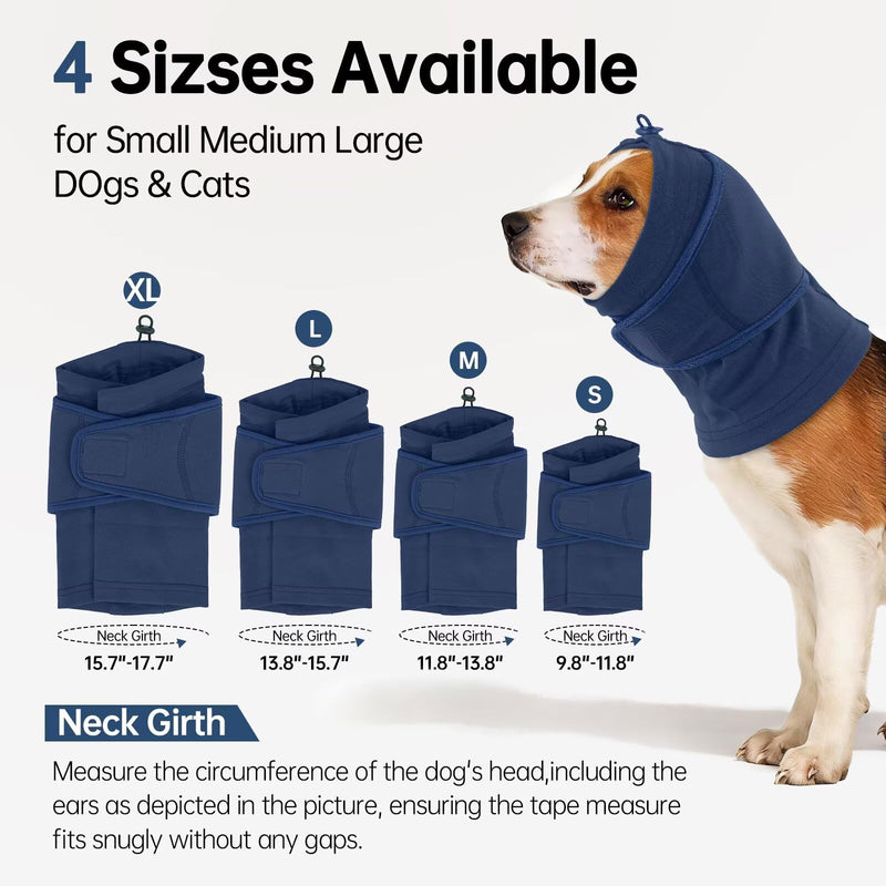 IECOii Dog Ear Wrap Hematoma Head Wrap For Dogs,Pet Calming Hood for Bathing,Anxiety Relief & Noise Protection,No Shake Ear Wraps,Adjustable Anti-Slip Head Covers Muffs,Fireworks Grooming,Blue,XL X-Large（Neck Girth:17.7") Blue