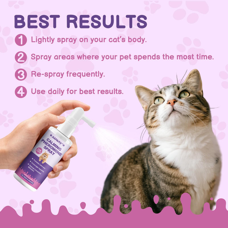 Cat Calming Pheromone Spray - Cat Calming Spray - Reduce Scratching, Fighting, Peeing, Marking - Cat Anxiety & Stress Relief - for Home, Travel, Vet Visits - with Cat Pheromone & Natural Ingredients