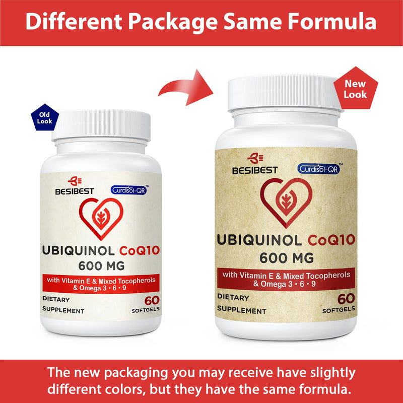 Ubiquinol CoQ10-600mg-Softgel, Active Form of Coq10 Ubiquinol Supplement with Vitamin E & Omega 3, 6, 9, High Absorption-Coenzyme-Q10, Powerful Antioxidant for Energy Production, 240 Count 60 Count (Pack of 4)