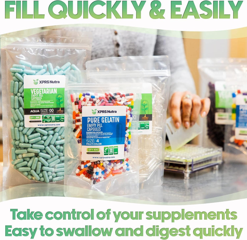 XPRS Nutra Size 5 Empty Capsules - 100 Count Clear Very Small Empty Gelatin Capsules - Pills DIY Capsule Filling - Fillable Pill Gel Caps for Do-It-Yourself Vitamin Supplements