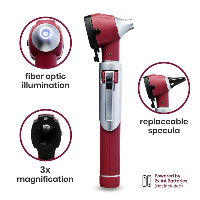 Zyrev ZetaLife Otoscope Set with 50 Extra Disposable Specula Tips, Maroon - BeesActive Australia