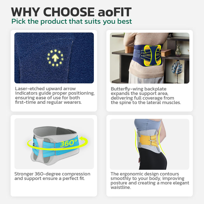 aoFIT Back Brace for Lower Back Pain Relief, Adjustable Lumbar Support Belt with Steel Plates, Dual Compression, Breathable 3D Knit Fabric, Slim Waist Design for Work, Gym, Sciatica, Herniated Disc L Large Midnight Sunburst