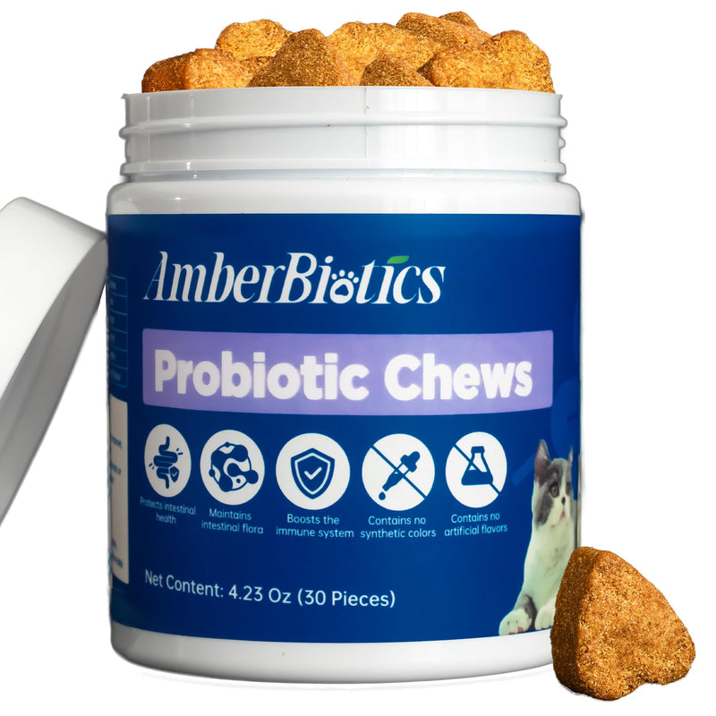 Probiotics for Cat, Boosts Immune System, Improves Digestion, Supports Gut Health, Relieves and Prevents Diarrhea and Soft Stools, Salmon-Flavored Chewable Tablets - 30 Tablets (120g)
