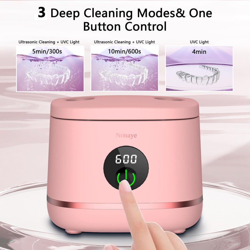 Dental Ultrasonic Retainer Cleaner Machine–Cleaning for Night Guards Pink