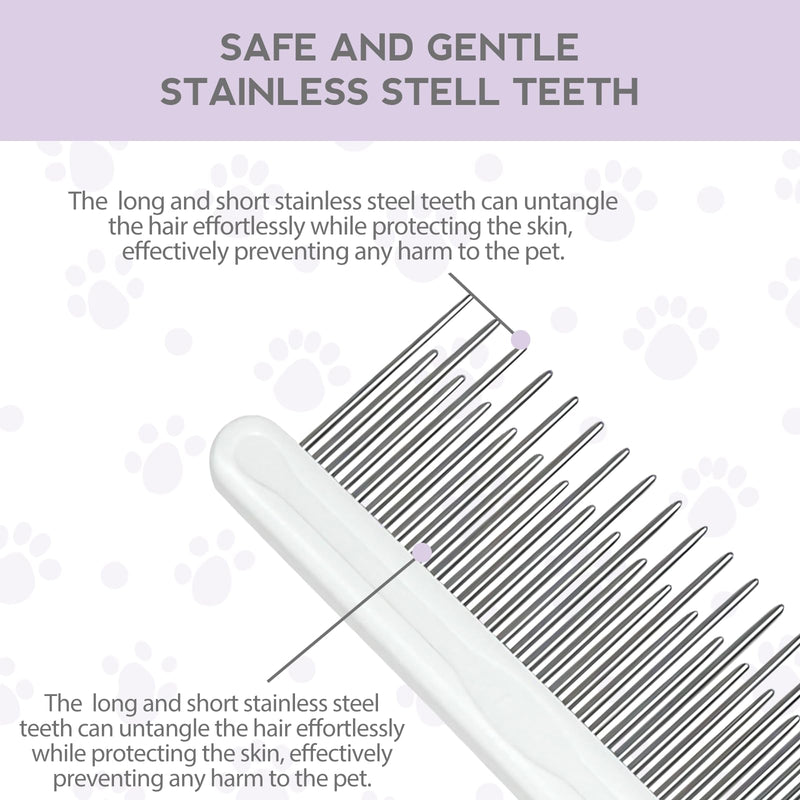Detangling Pet Comb for Dog & Cat, Grooming Comb with Long & Short Stainless Steel Teeth, Safely Remove Knots & Tangles for Healthy Shiny Coat, Gentle Effective Detangling Tool for Pet Hair (Purple) Purple - BeesActive Australia