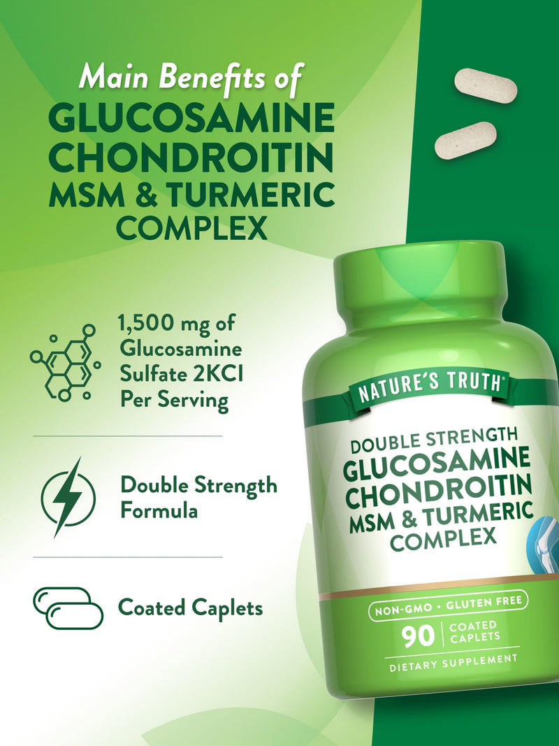 Nature's Truth Glucosamine Chondroitin MSM Complex | 90 Caplets | with Turmeric | Double Strength | Non-GMO & Gluten Free Supplement | with Turmeric | Double Strength | Non-GMO & Gluten Free Supplement 90 Count (Pack of 1)