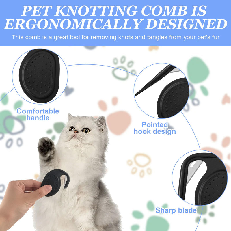 Pack of 2 Knotting Comb for Cats and Dogs, Pet Knotting Comb, Knot Comb Tool, Detangling Knife Cat, Knot Comb Hair Removal Tool, Pet Detangling Knife with Steel Blade (Black) Black - BeesActive Australia