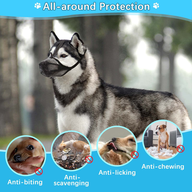 Muzzle for dogs, FWLWTWSS dog muzzle with rounded mesh and adjustable loop, dog muzzle for small, medium and large dogs prevents biting, chewing and barking (S) S - BeesActive Australia