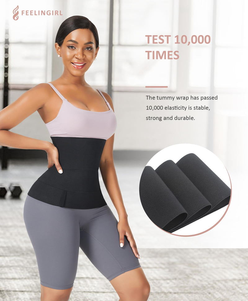 FeelinGirl Waist Trainer for Women Bandage Wrap Trimmer Belt Long Torso Tummy Wraps Belly Body Shaper Waist Trimmer Belt Aa/Black - One Size