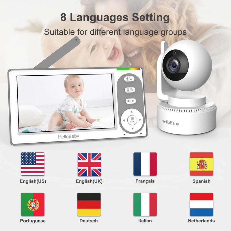 HelloBaby 4.3'' Video Baby Monitor with 30 Hours Battery, Remote Pan-Tilt-Zoom Baby Monitor No WiFi, Baby Monitor with Camera and Audio, Night Vision, ECO Mode, Two-way Talk, 8 Lullabies, 1000ft Range - BeesActive Australia
