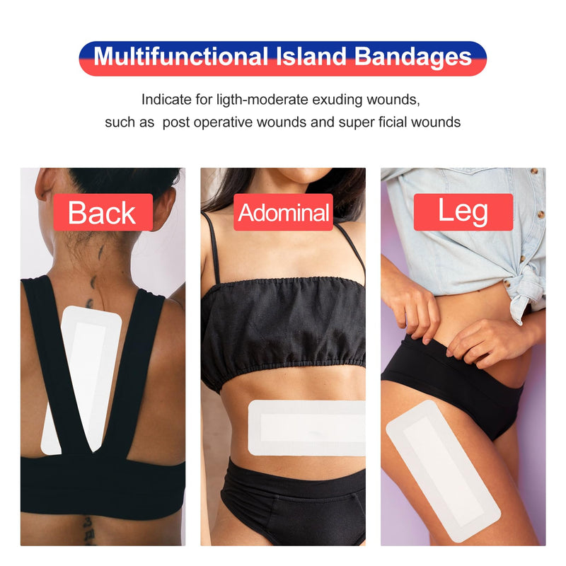 Niceful 25Pcs Island Dressing Bordered Gauze 4"x10", Water-Resistant Large Adhesive Bandages, Absorbent Wound Dressing Pads Bandages Large Wound Care 4"x10"(25 Pcs)