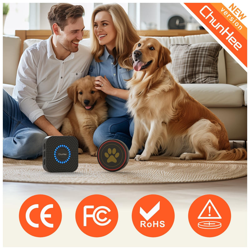 ChunHee Dog Bells to Go Outside,Dog Door Bell for Dogs to Ring to Go Outside,Bells for Dog Training to Go Outside,Dog Bell with Adjustable Volume,1 receivers & 1 Dog Buttons [Black, New 2024] 1 Black Receiver+1 Black Button - BeesActive Australia