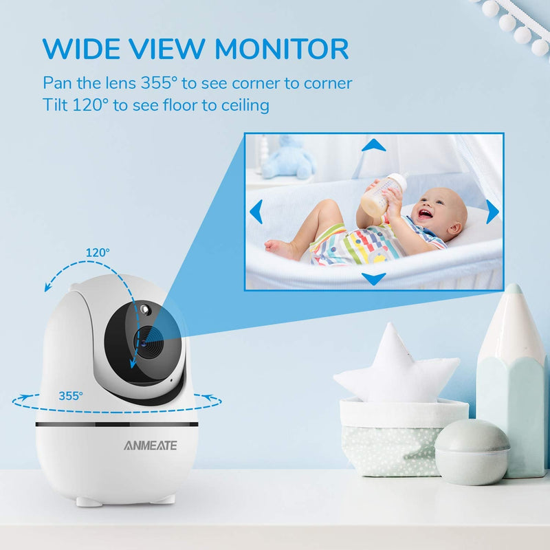 ANMEATE Baby Monitor with Remote Pan-Tilt-Zoom Camera,Large Display Video Baby Monitor with Camera and Audio |Infrared Night Vision |Two Way Talk | Room Temperature| Lullabies and 960ft Range（Black） Black - BeesActive Australia