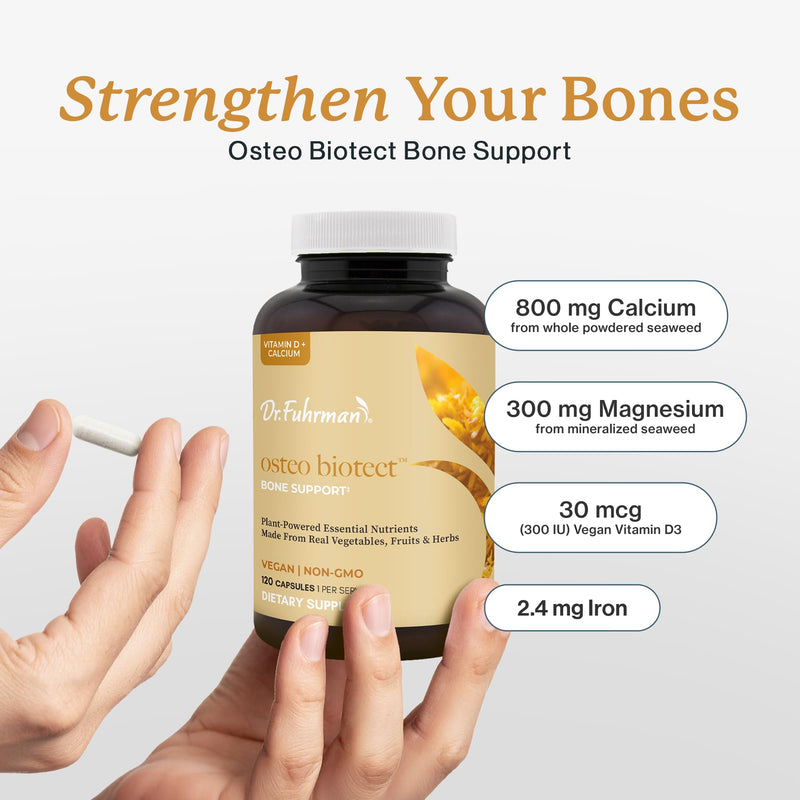 Dr. Fuhrman Osteo-Biotect Organic Calcium Bone Health Supplement with Vegan Vitamin D3 and Magnesium. Plant-Based Calcium 800mg for Natural Bone Support and Density, 120 Capsules