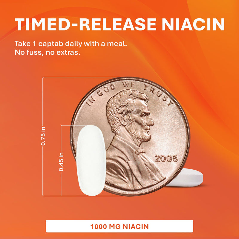 Rugby Timed-Release Niacin 1000mg Captabs for Adults, 100 Count (1-Pack) | Dietary Supplement for Energy, Circulation and Metabolism Support, Controlled Release to Help Minimize Flushing 100 Count (Pack of 1)