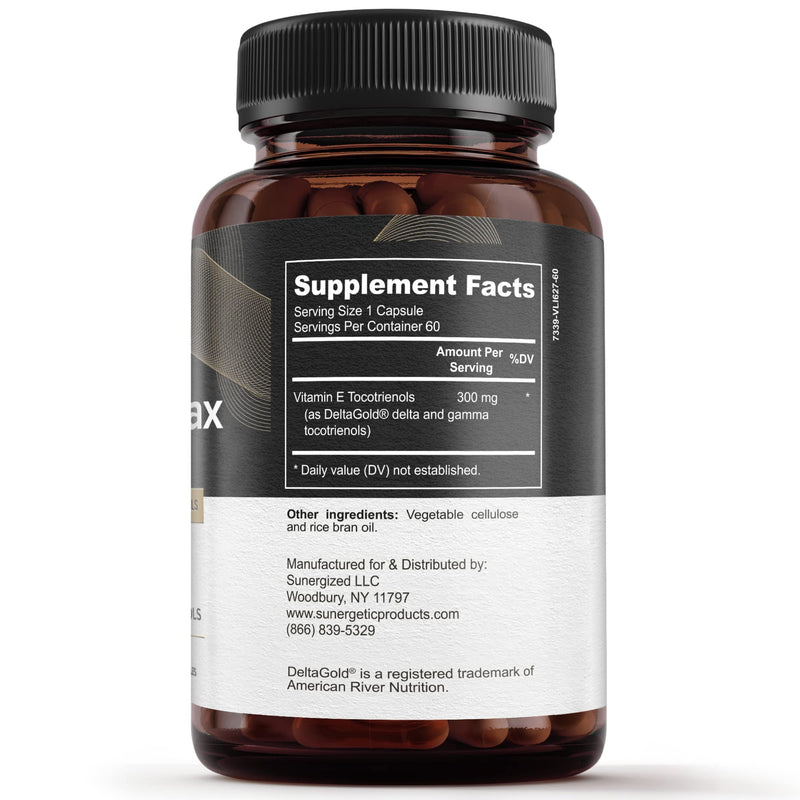 Sunergetic Premium Annatto Tocotrienol Supplement – with DeltaGold – Tocotrienols Vitamin E 300 mg – Supports Liver, Immune & Heart Health - Delta + Gamma Tocotrienols (60 Liquid Capsules) 60 Count (Pack of 1) - BeesActive Australia