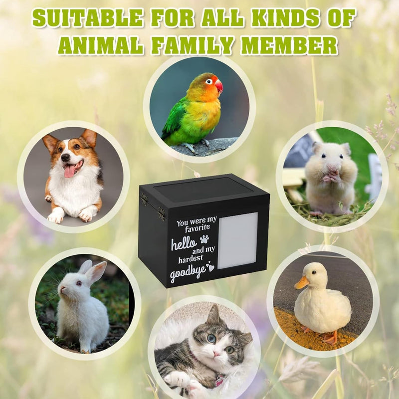 Hoclauho Wooden Pet Urn with Photo Display and Lock, Memorial Box for Dog or Cat, Memorial Urn for Dog and Cat Ashes (Black, 20*15.3*14) 20*15.3*14 Black - BeesActive Australia