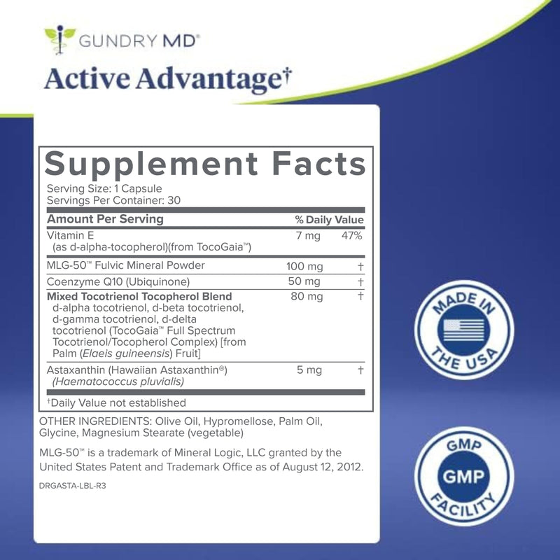 Gundry MD® Active Advantage Astaxanthin and CoQ10 Supplement, 30 Count | 30 Servings, Designed to Support Energy and Metabolism, Sugar & Artificial Sweetener Free, Supports Mitochondria & ATP Levels