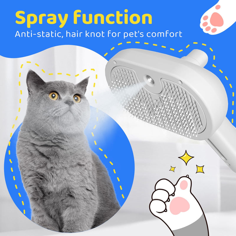 Cat Steam Brush for Shedding, Self Cleaning Cat Grooming Brush for Massage, Cat Brush with Steam for Removing Tangled and Loosse Hair, Steamy Cat Brush for Long and Short Hair Dogs and Cats (White) White - BeesActive Australia