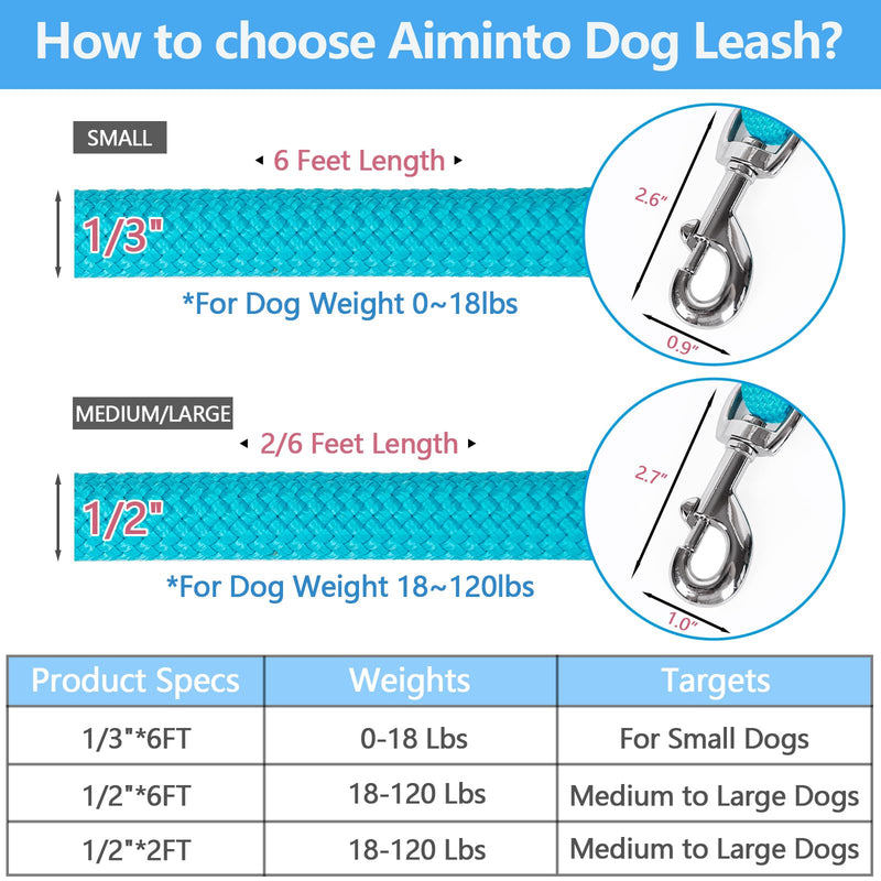 Dog Leash, Braided Rope Traction – Walking Training Lead for Medium/Large Dogs ((1/2") - 6FT, Light Blue) (1/2") - 6FT - BeesActive Australia