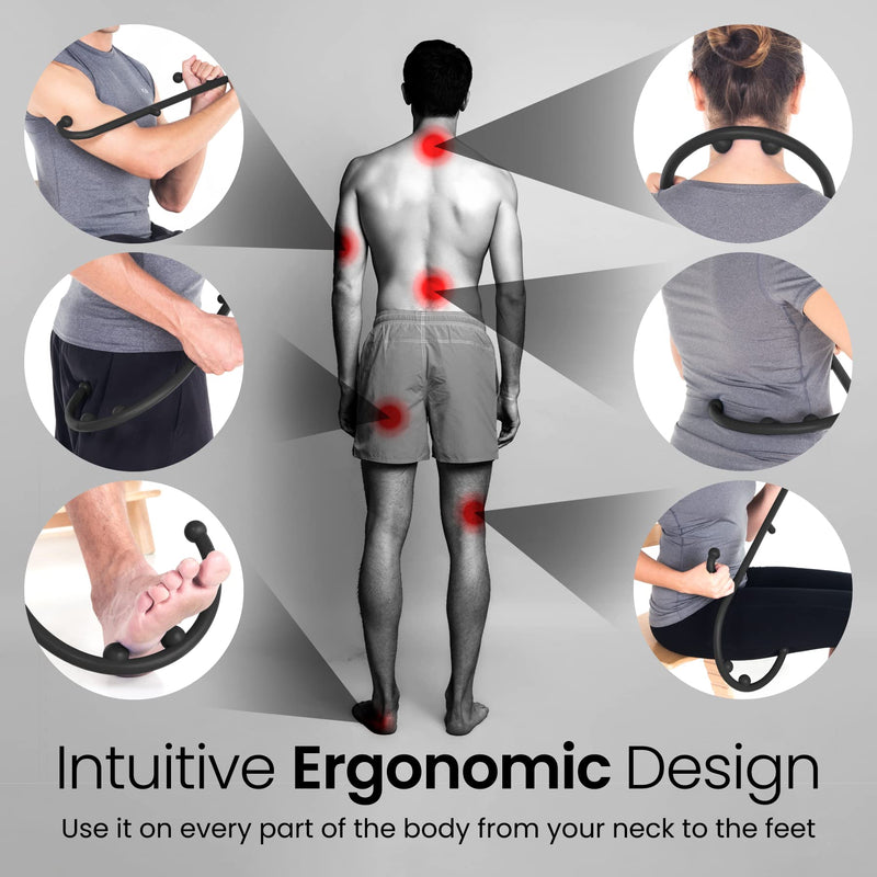 LiBa Back and Neck Massager - Trigger Point Massage Tools for Pain Relief and Manual Massage Hook Therapy Handheld Back Neck Shoulder Massager Black - Gift for Women & Men B. Black