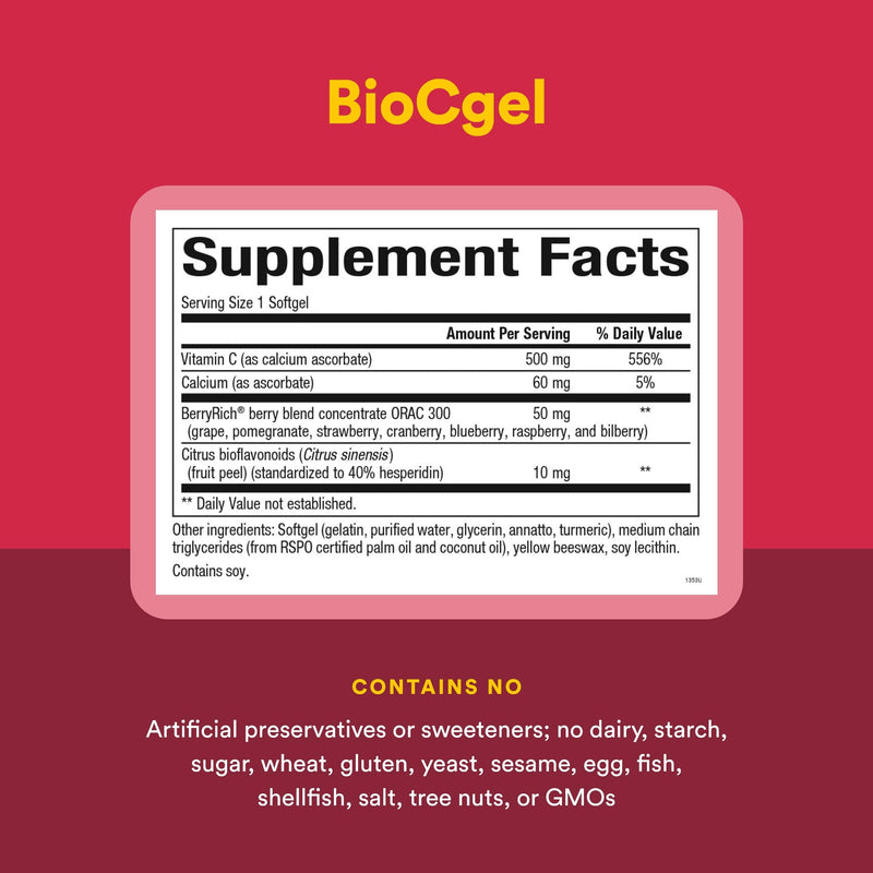 Natural Factors - BioCgel Buffered Vitamin C with BerryRich, Gentle on the Stomach, 90 Soft Gels